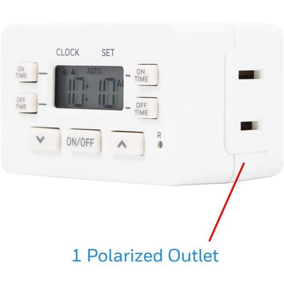 Indoor Digital Timer, 1 Polarized Outlet Timer, 2 Personal ON/OFF Setting 2 Pack - Picture 6 of 7